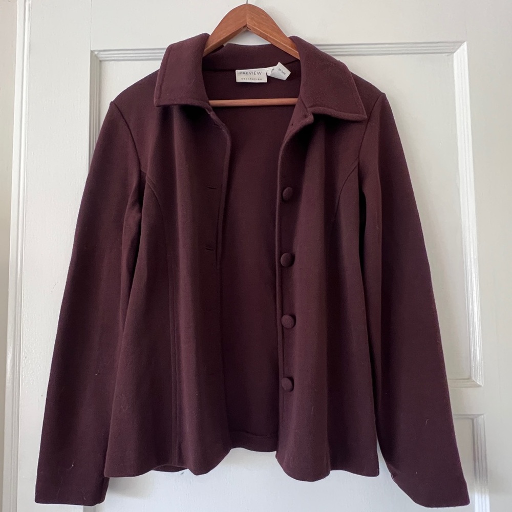 100% Merino Wool Jacket Size SMALL Blazer Preview Collection Vintage chocolate